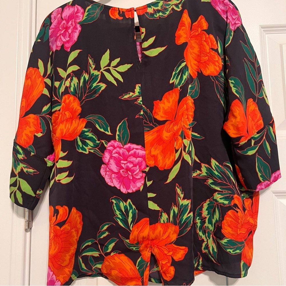 Express Black Blouse with Orange and Pink Floral Design - Picture 6 of 6